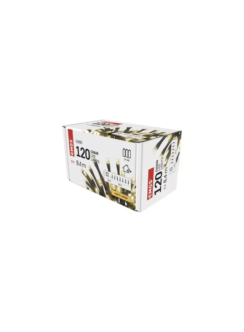 Lampki choinkowe Classic 120 LED 8,4m 3x AA, ciepła biel, czarny, IP44, timer