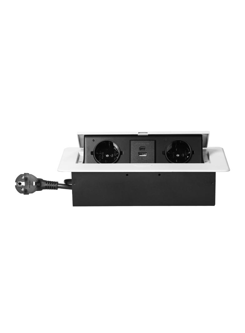 Gniazdo meblowe wpuszczane w blat z płaskim frezowanym rantem, ładowarką USB i przewodem 1,5m, 2x2P+ OR-GM-9035(GS)/W ORNO