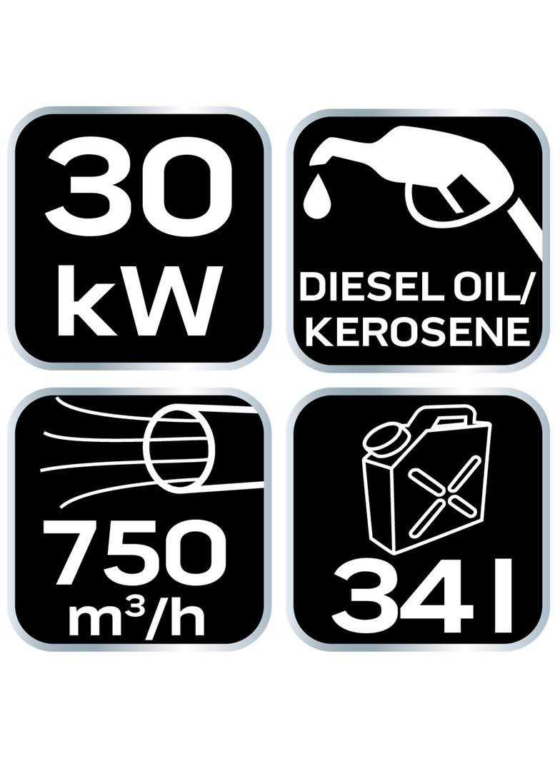 Nagrzewnica olejowa 30kW, zbiornik 38l, kółka