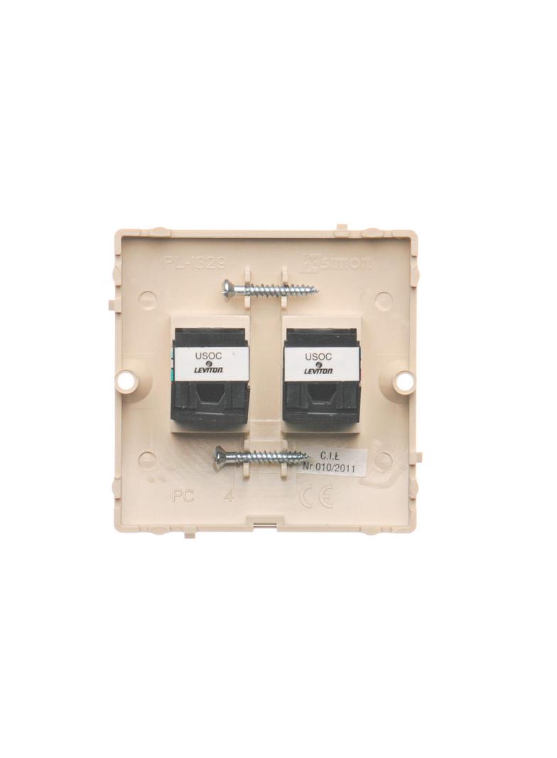 Simon Basic Gniazdo telefoniczne RJ12 podwójne Montaż gniazda na wkręty do puszki beż