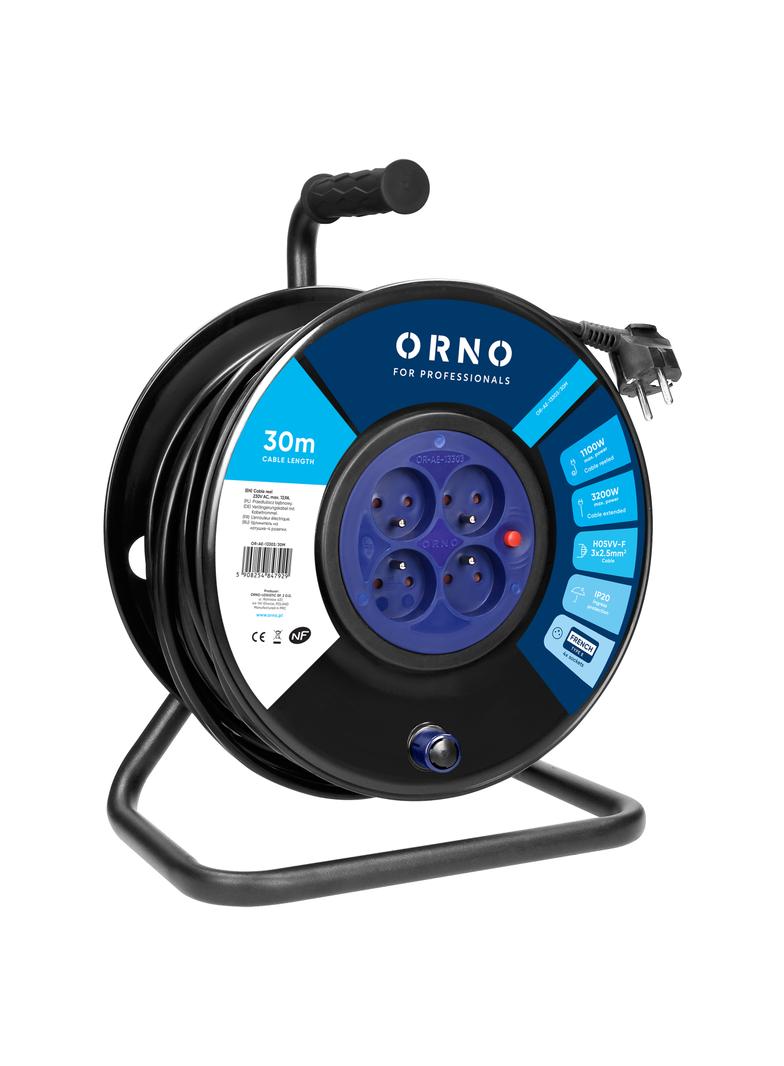 Przedłużacz bębnowy, 4 gniazda 2P+Z, kabel PVC H05VV-F 3x2,5mm2, długość 30m, termik, przesłony toró