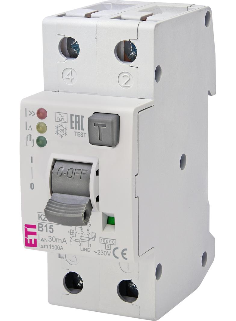 Wyłącznik różnicowonadprądowy KZS-2M2P 1P+N B15A 30mA typ A 002172404 ETI