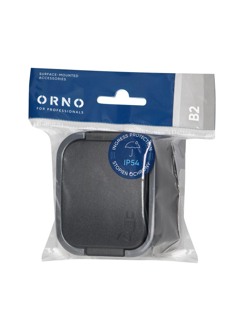 Gniazdo pojedyncze natynkowe 2P+Z, Schuko, bryzgoszczelne z klapką B2, IP54, NT-17B2, szary/czarny OR-OE-7805(GS)/GB ORNO