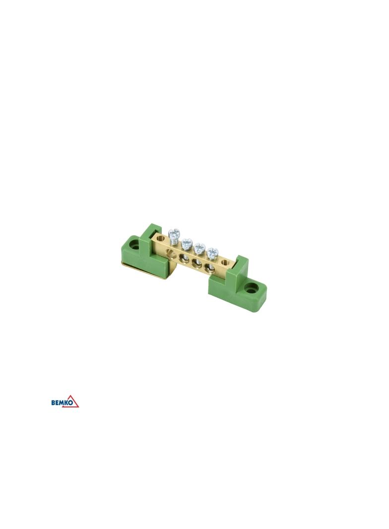 LISTWA ZACISKOWA NA IZOLATORACH PŁASKICH 6x9 4-TOROWA ZIELONA