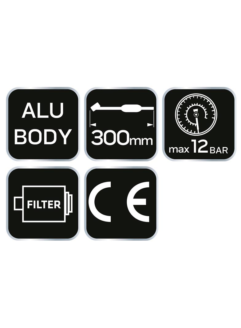 Pistolet do pompowania z manometrem o 63 mm, długa końcówka