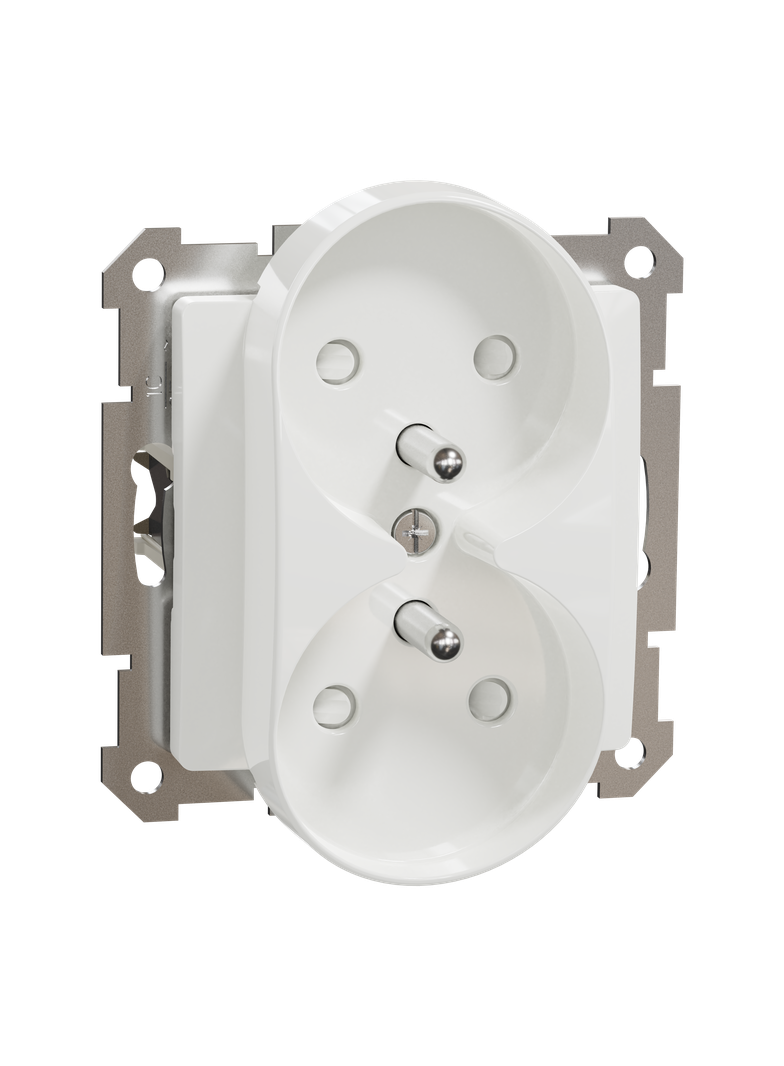 Sedna Elements, gniazdo 2x2P+PE z przesłonami do ramek Elements, białe