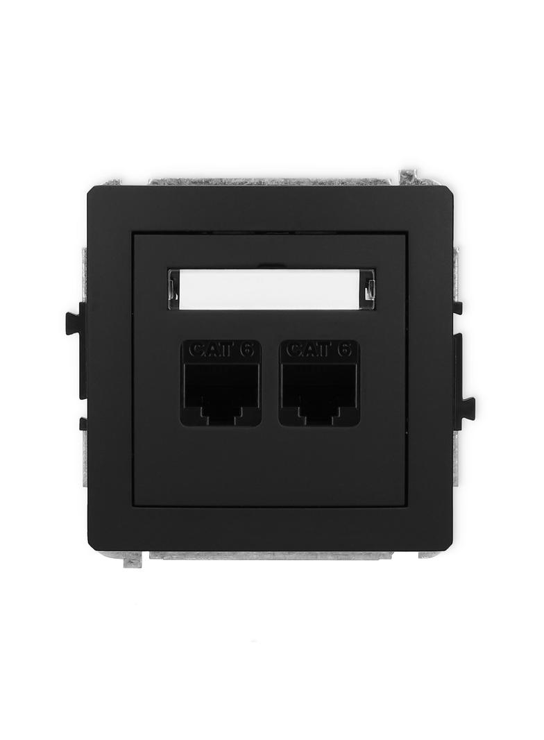 DECO Mechanizm gniazda komputerowego podwójnego 2xRJ45, kat. 6, 8-stykowy czarny mat