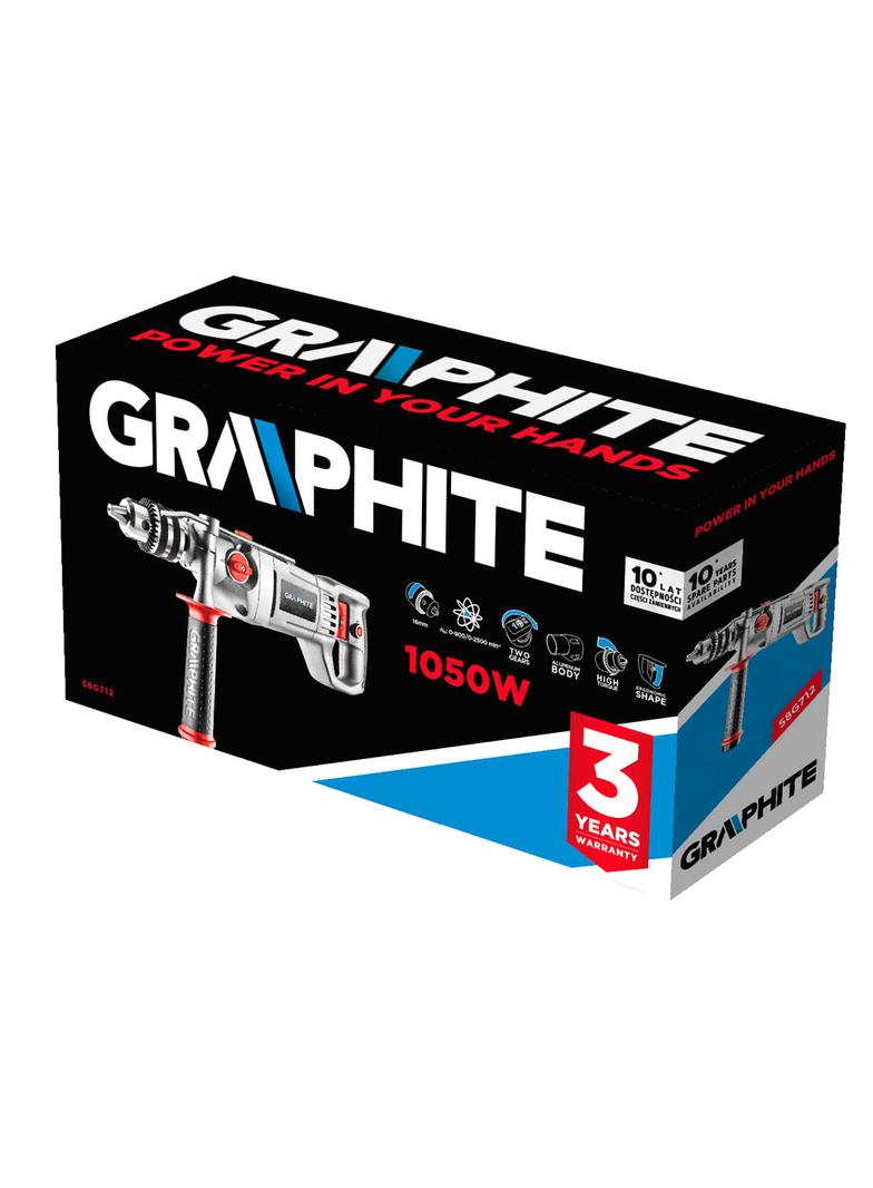 Wiertarka udarowa 1050W, uchwyt kluczykowy 16 mm, obroty I: 0-900 min?1, II: 0-2500 min?1