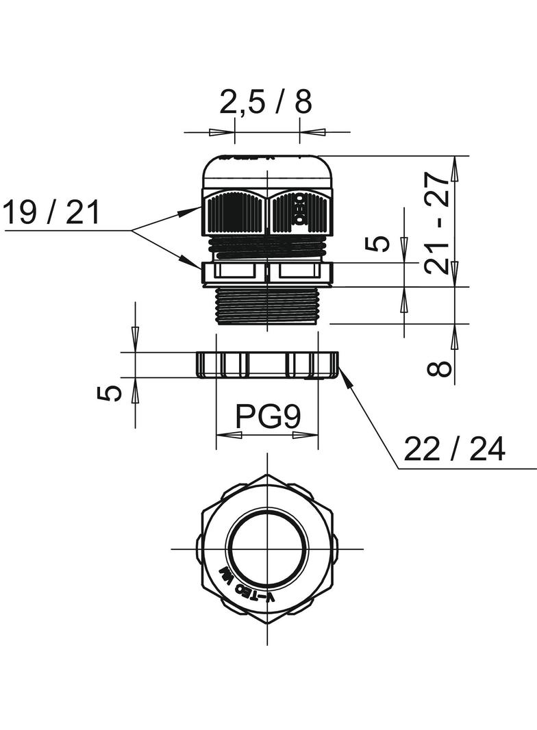 V-TEC PG9+ LGR, Dławik kablowy