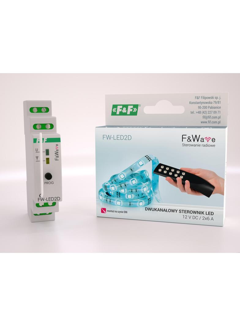 Radiowy dwukanałowy sterownik LED 12V - montaż DIN 10-16V DC FW-LED2D F&F