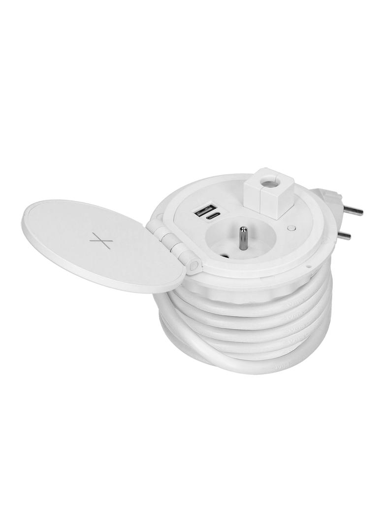 Gniazdo meblowe O8cm wpuszczane w blat z ładowarką indukcyjną ładowarką USB z 2 gniazdami A i C pr O