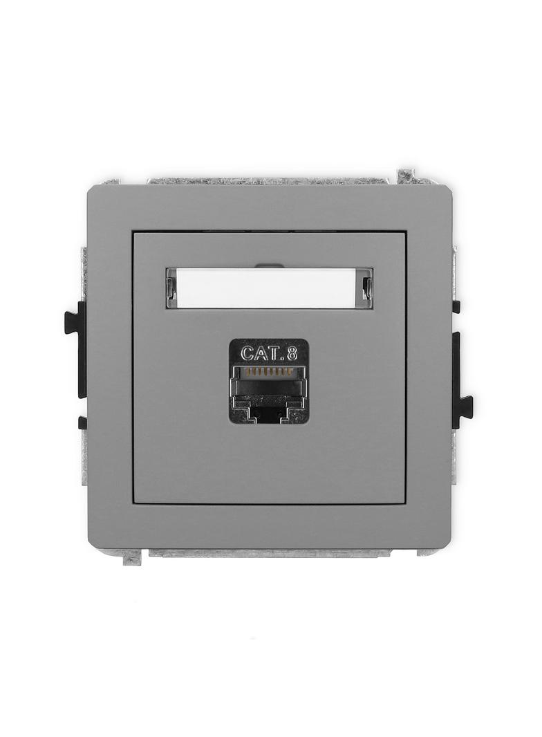 DECO Mechanizm gniazda komputerowego pojedynczego 1xRJ45, kat. 8, ekranowany, 8-stykowy szary mat