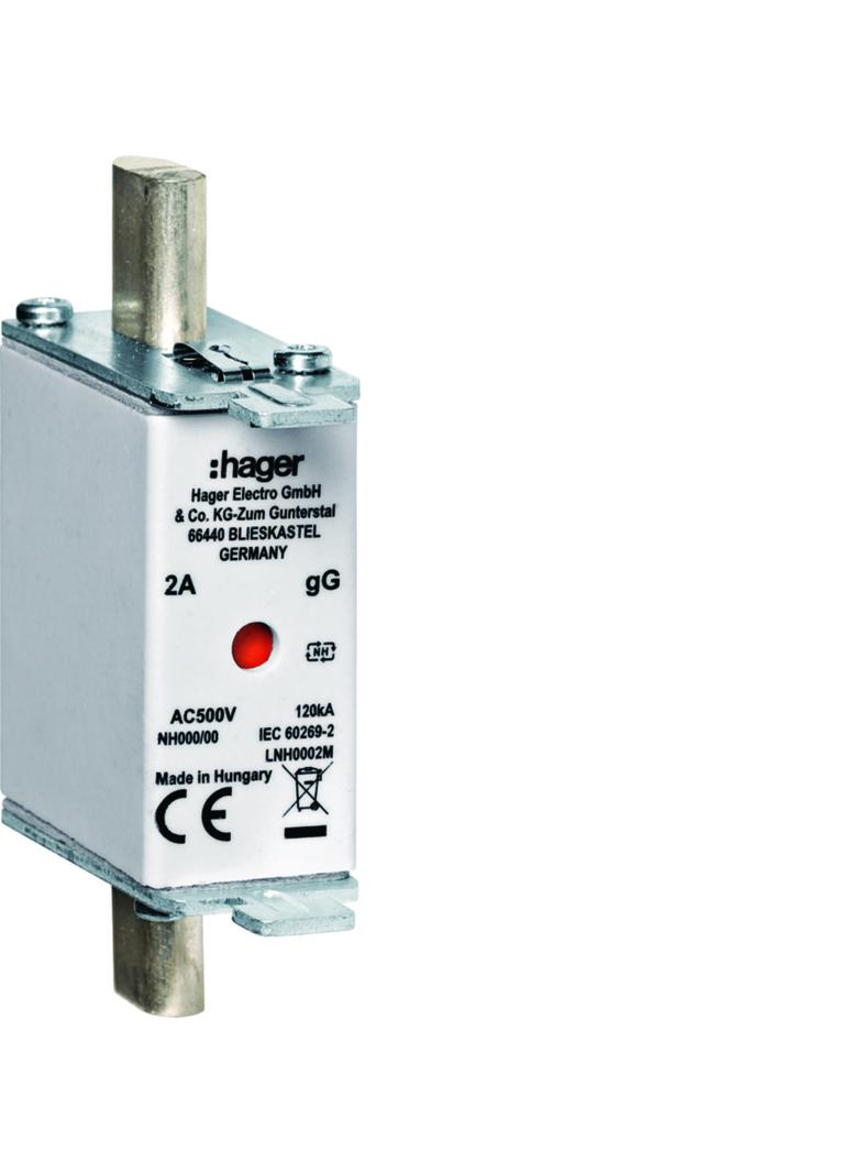 Wkładka bezp. nożowa NH000 wsk.podw. uchwyt nieiz. gG 20A 500VAC LNH0020M HAGER