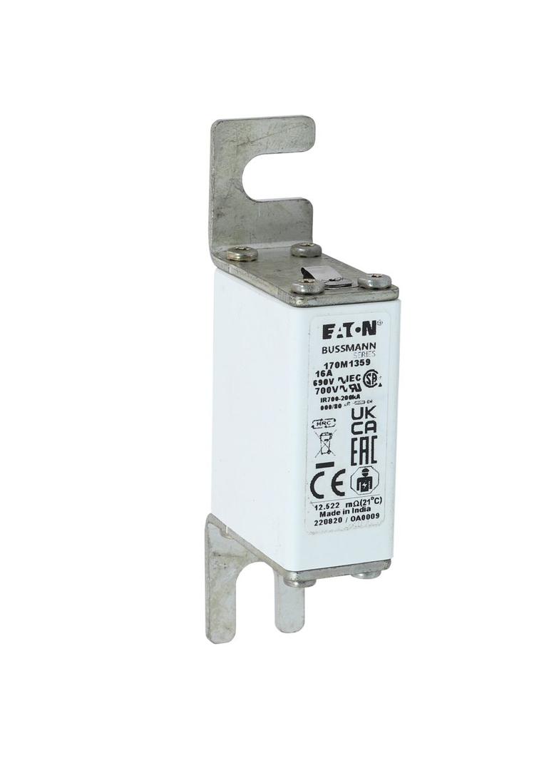 16A 690V IEC gR 000/80 SQ.BODY IND. FUSE Wkładka szybka 16A AC 690V DIN 000 21x40x100 mm, 170M1359 E