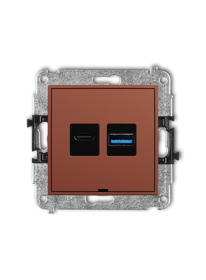 ICON Mechanizm ładowarki USB podwójnej USB C + USB A, 20W max., bez pola opisowego terakota