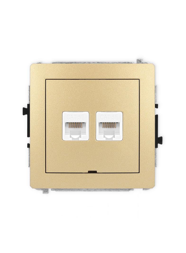 DECO Mechanizm gniazda komputerowego podwójnego 2xRJ45, kat. 5e, 8-stykowy, bez pola opisowego złoty