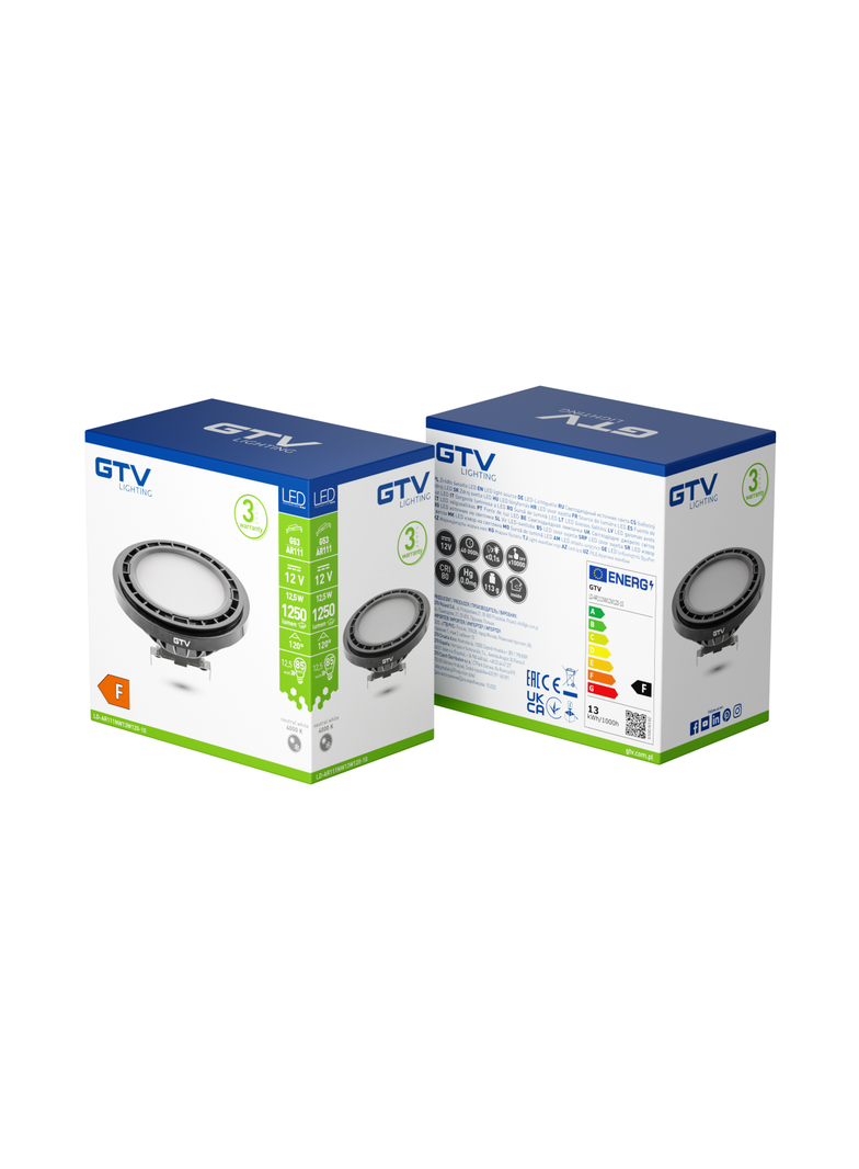 ŹRÓDŁO ŚWIATŁA LED, A-G, AR111, 4000K, G53, 12,5W, DC12V, 120°, 1250lm, CZARNY