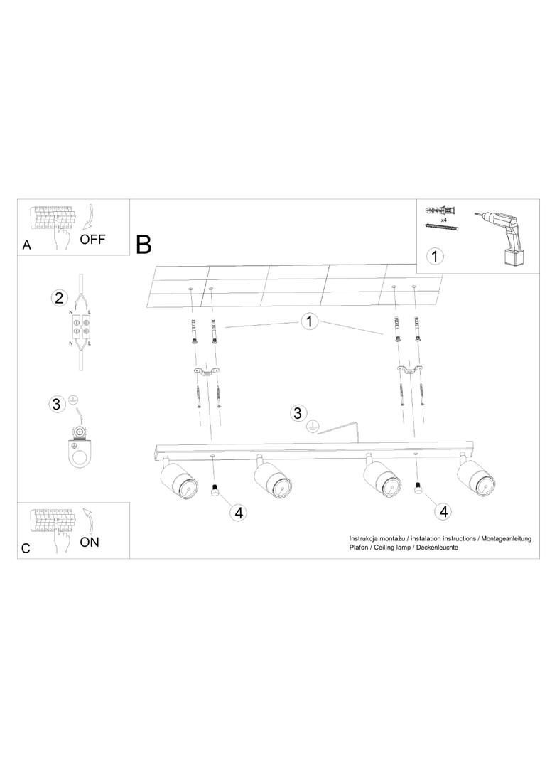 Plafon NERO 4 czarny/chrom