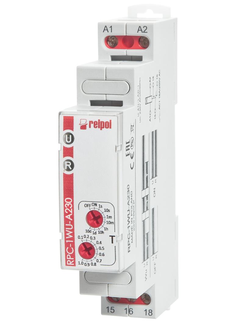 Przekaźnik czasowy 1P 1sek‑10dni 230V AC 50/60 Hz opóźnione załączenie RPC‑1E‑A230 863210 RELPOL