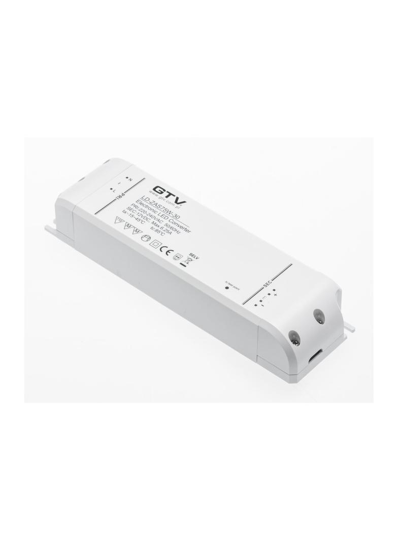 TRANSFORMATOR LED WE: 220V-240V~50HZ. WY: 12V DC/75W. IP20