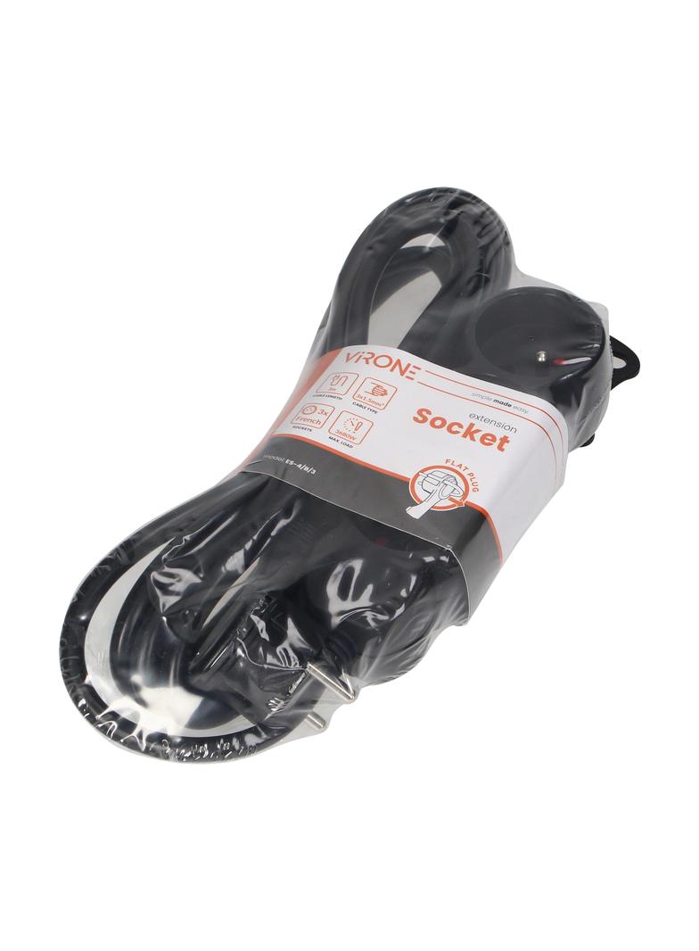 Przedłużacz 3-krotny 3m H05VV-F 3x1,5mm2 Imax=16A płaska wtyczka czarny