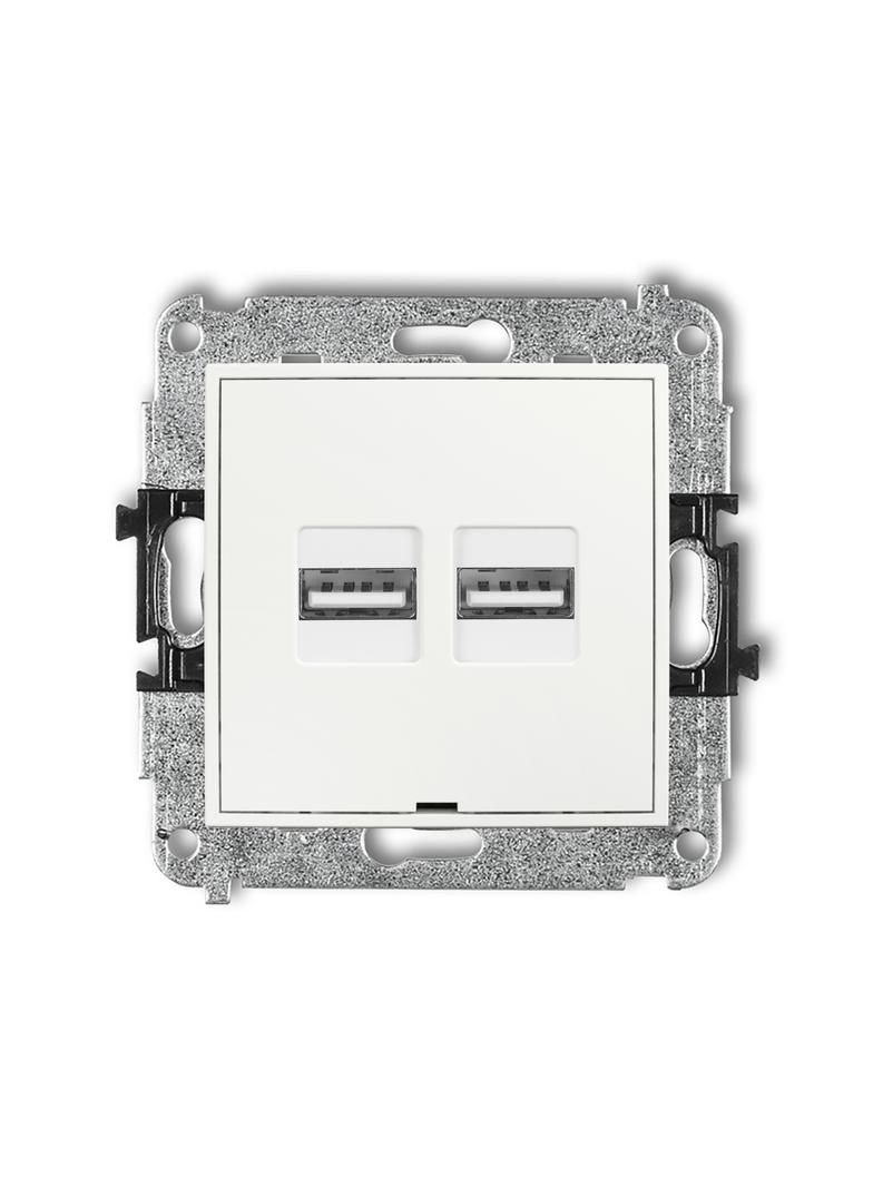 MINI Ładowarka USB podwójna 2xUSB A, 15,5W max., 5V, 3.1A, bez pola opisowego biały mat 25MCUSBBO-6 KARLIK