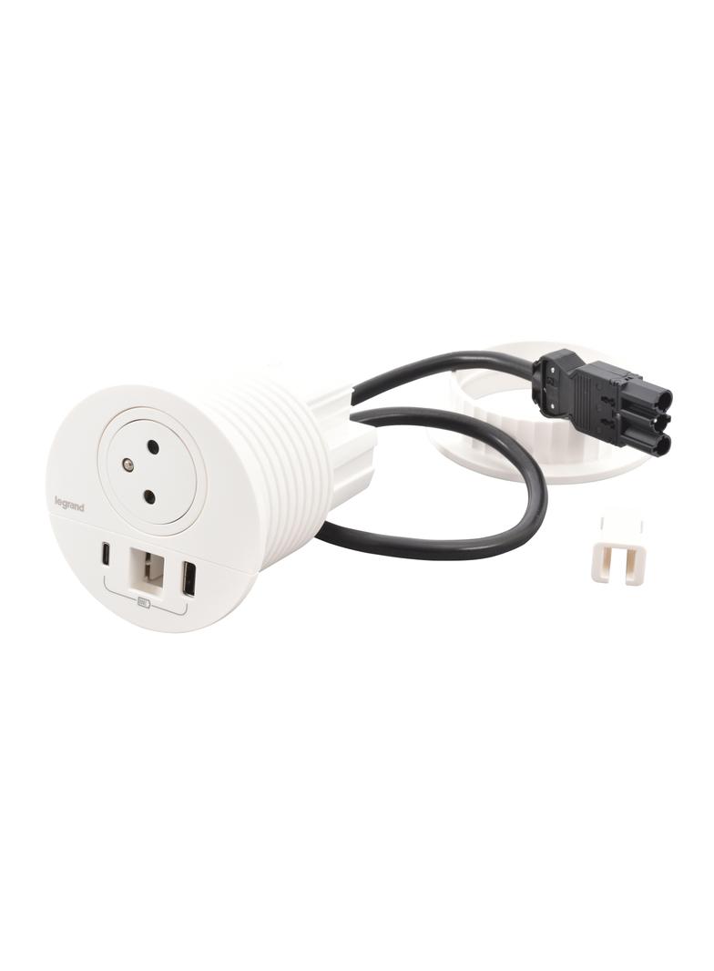 INCARA: DISQ 80 - 2P+Z / USB A+C / WYJŚCIE KABLOWE - 0,5 M WIELAND-BIAŁY, Legrand