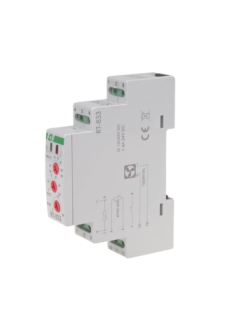 Regulator temperatury z regulacją prędkości obrotowej wentylatora montaż na szynie DIN styk: 1Z/R 230V AC RT-833 F&F