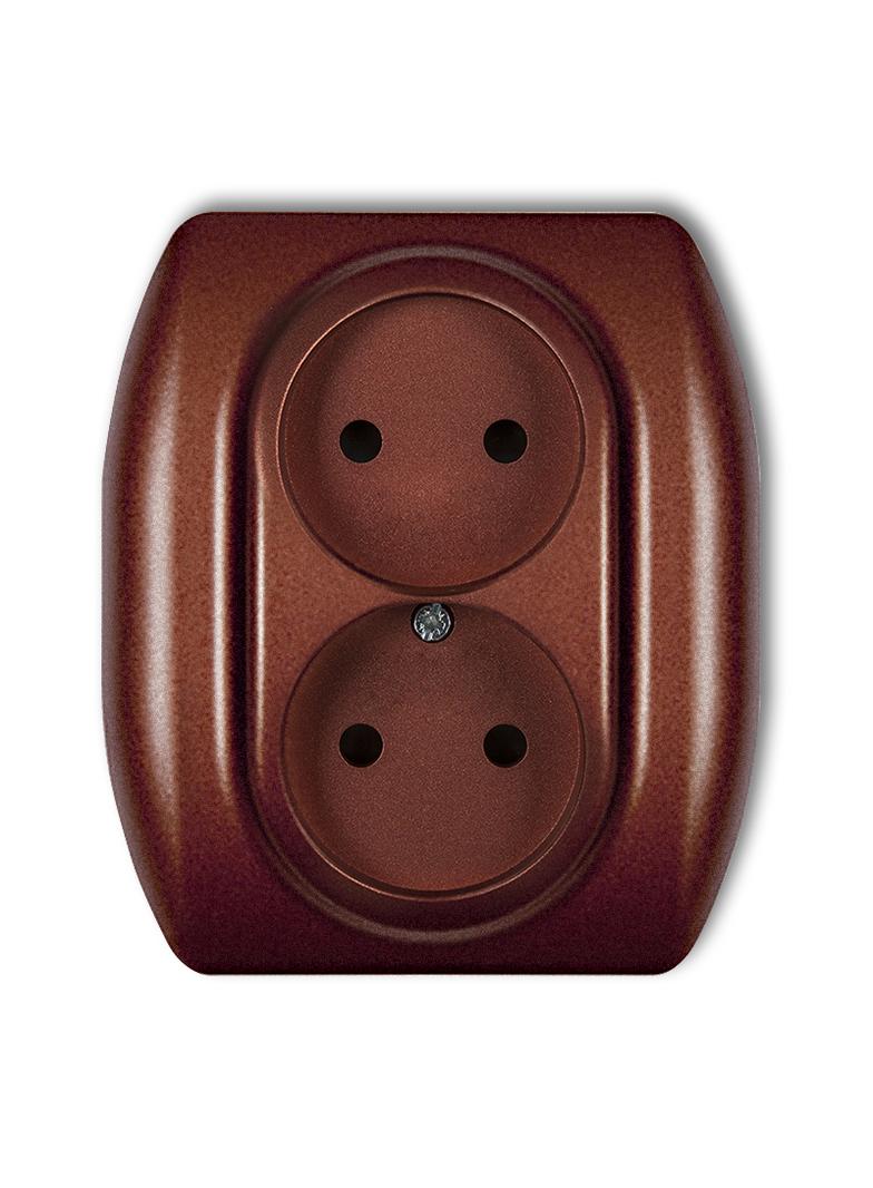 TREND Gniazdo podwójne bez uziemienia 2x2P (przesłony torów prądowych) brązowy metalik