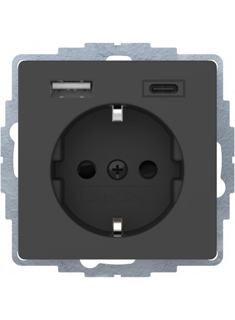 Berker Q.x Gniazdo SCHUKO z ładowarką USB A+C 2.4/3.0A samozaciski antracyt aksamit HAGER