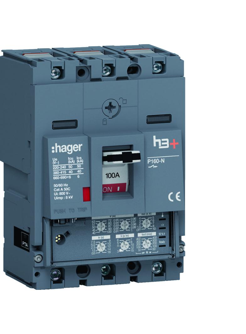MCCB Wyłącznik mocy h3+ P160 3P 100A 40kA LSI HNS100JC HAGER