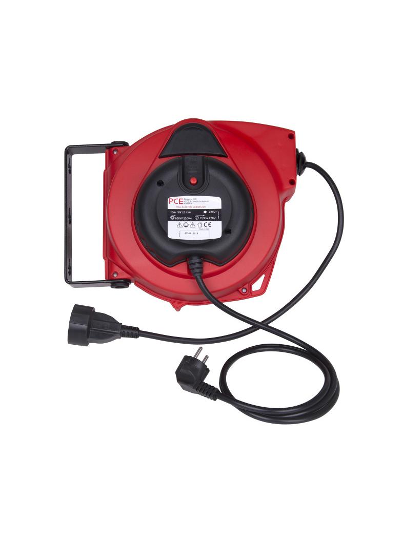 PRZEDŁUŻACZ SAMOZWIJAJĄCE NA BĘBNIE Z HAMULCEM  10m H05VV-F 3x1,5 z wtyczką i gniazdem  230V gumowym