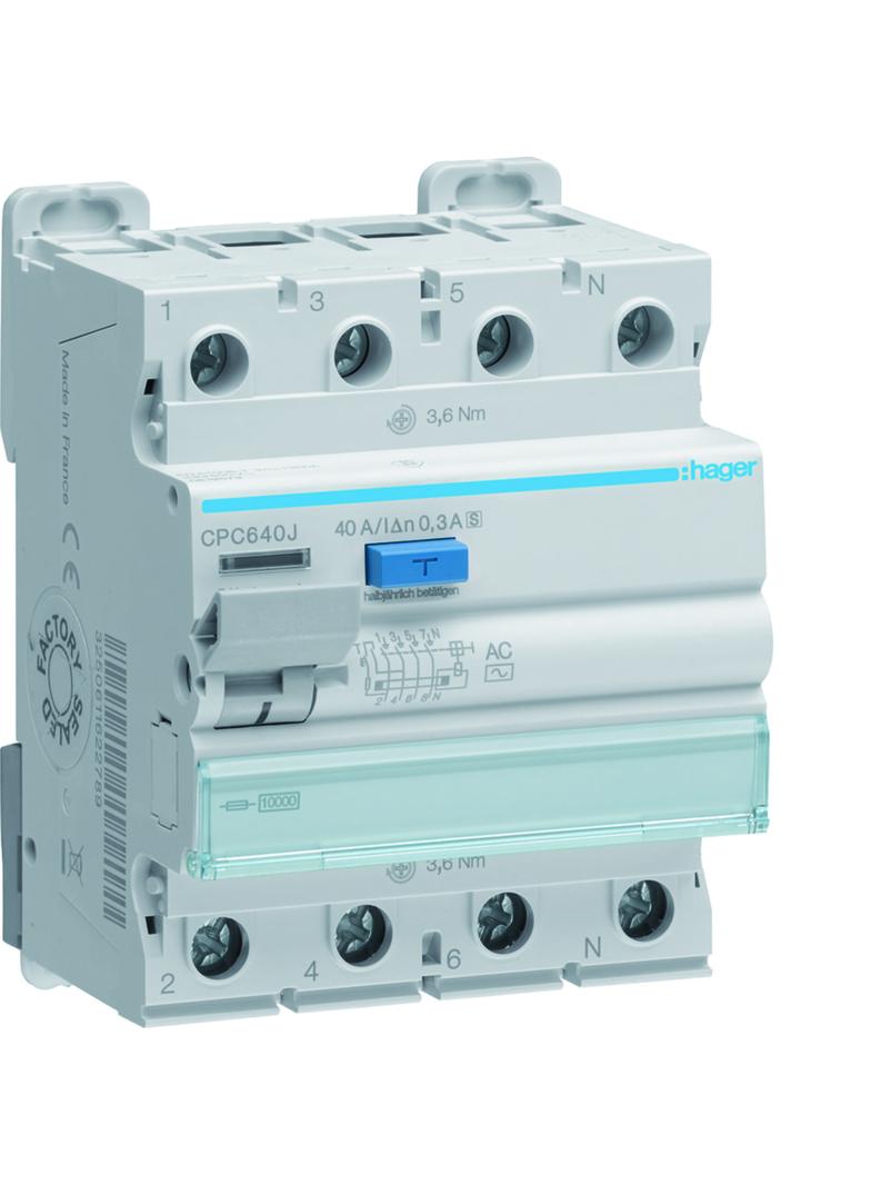 RCCB Wyłącznik różnicowoprądowy 3P+N 40A 300mA 10kA AC S