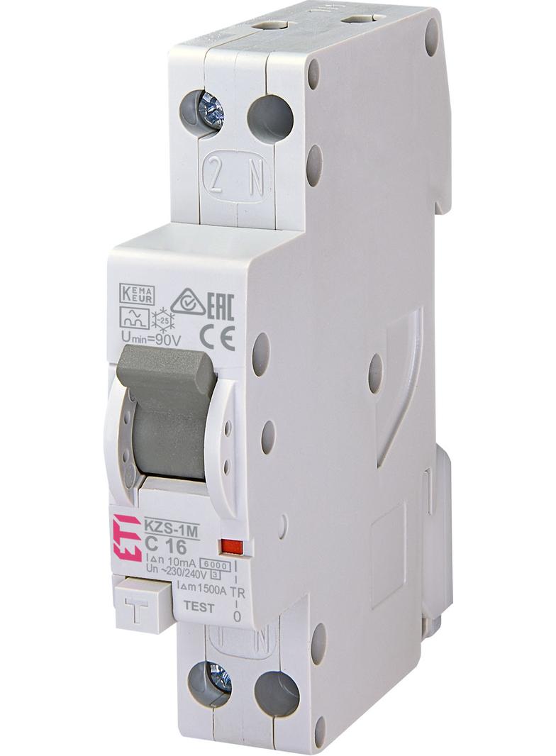 Wyłącznik różnicowonadprądowy (zas od dołu) KZS-1M 1P+N C16A 10mA typ A 002175424 ETI