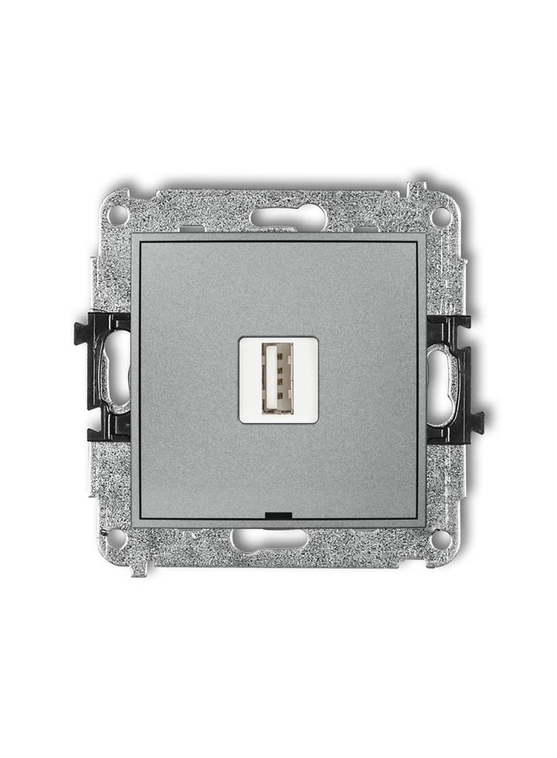 MINI Mechanizm ładowarki USB pojedynczej USB A, 5W max., 5V, 1A, bez pola opisowego srebrny metalik