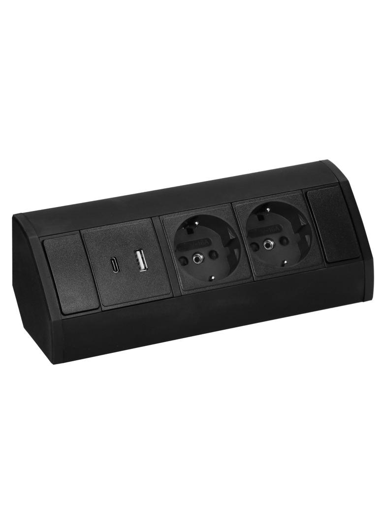Gniazdo meblowe 2x2P+Z (Schuko), 2xUSB (typ A+C; 2,4A), czarne