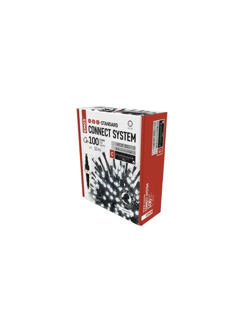Oświetlenie łączone Standard - łańcuch 100 LED 10m zimna biel, IP44, timer