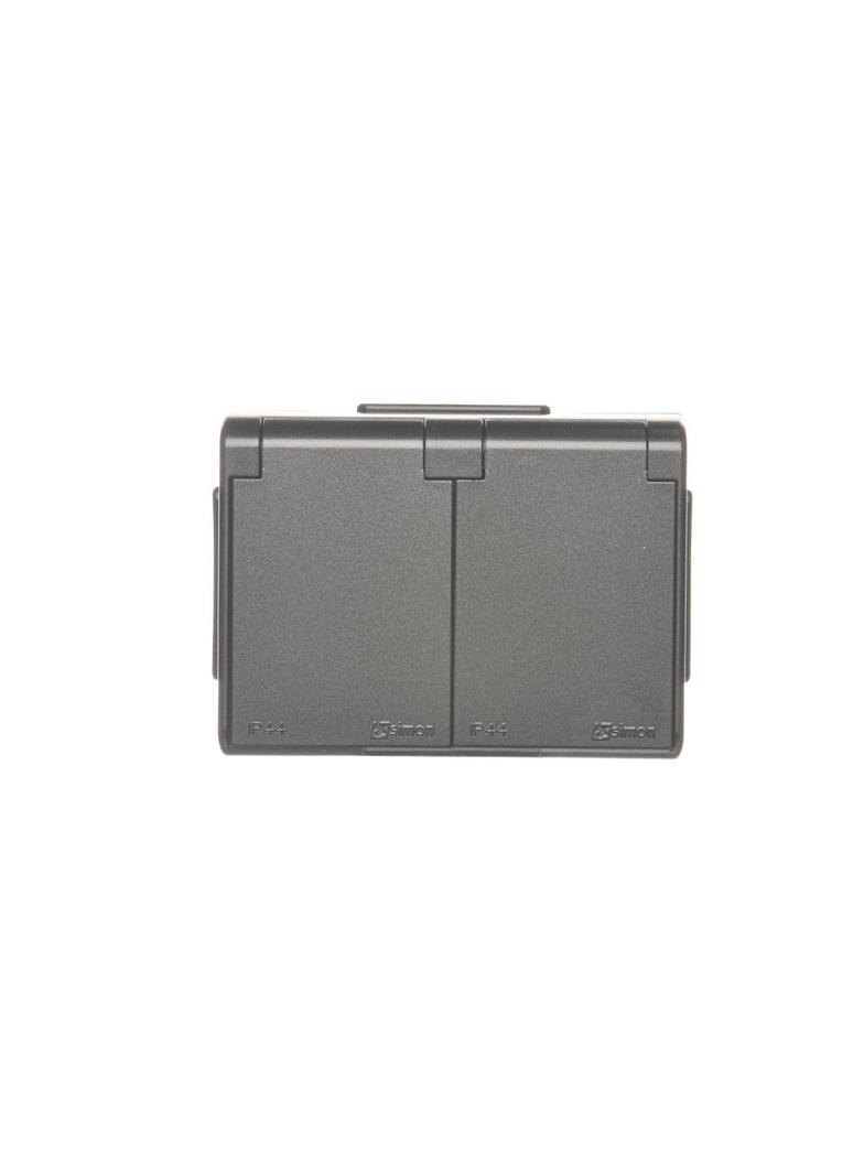 Simon 54 Gniazdo podwójne Schuko natynkowe bryzgoszczelne IP44 z przesłonami wersja skandynawska 16A 250V zaciski śrubowe antracyt EGSZ2NZB/48 KONTAKT