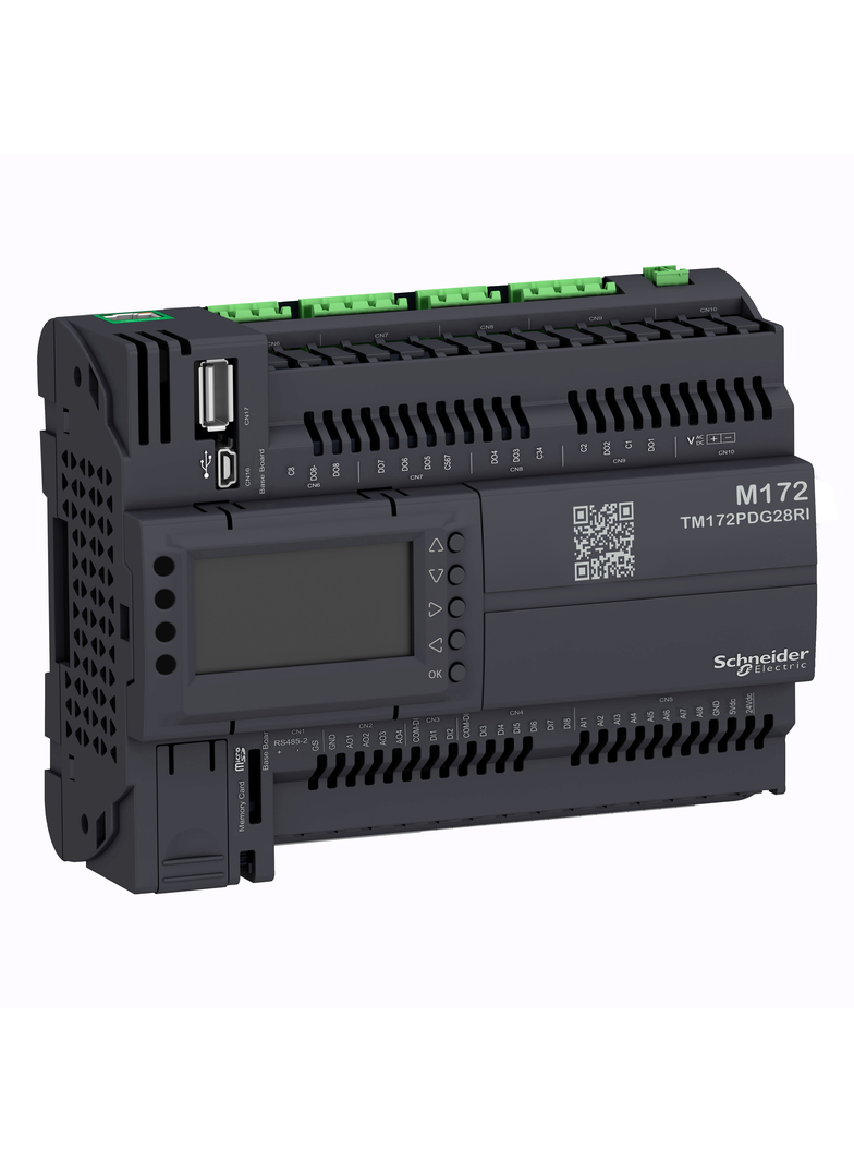 Modicon M172 Sterownik PLC HVAC 8 DI 8 AI 8 DO 4 AO Wyświetlacz Eth CAN RS485 USB mini A/B TM172PDG28RI Schneider
