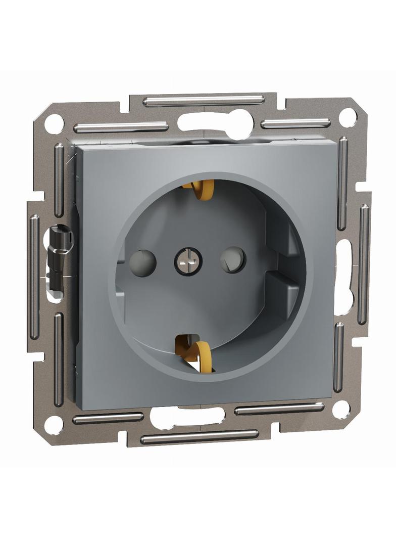 Asfora, gniazdo pojedyncze schuko, z przesłonami, stal