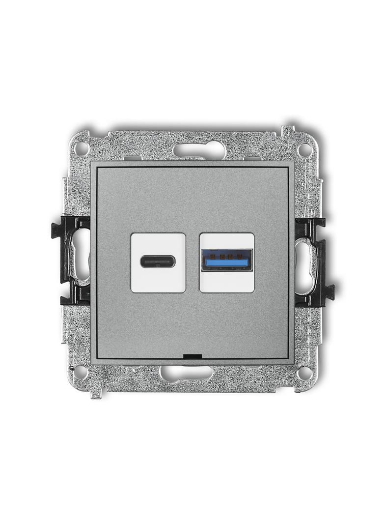 MINI Mechanizm ładowarki USB podwójnej USB C + USB A, 20W max., bez pola opisowego srebrny metalik