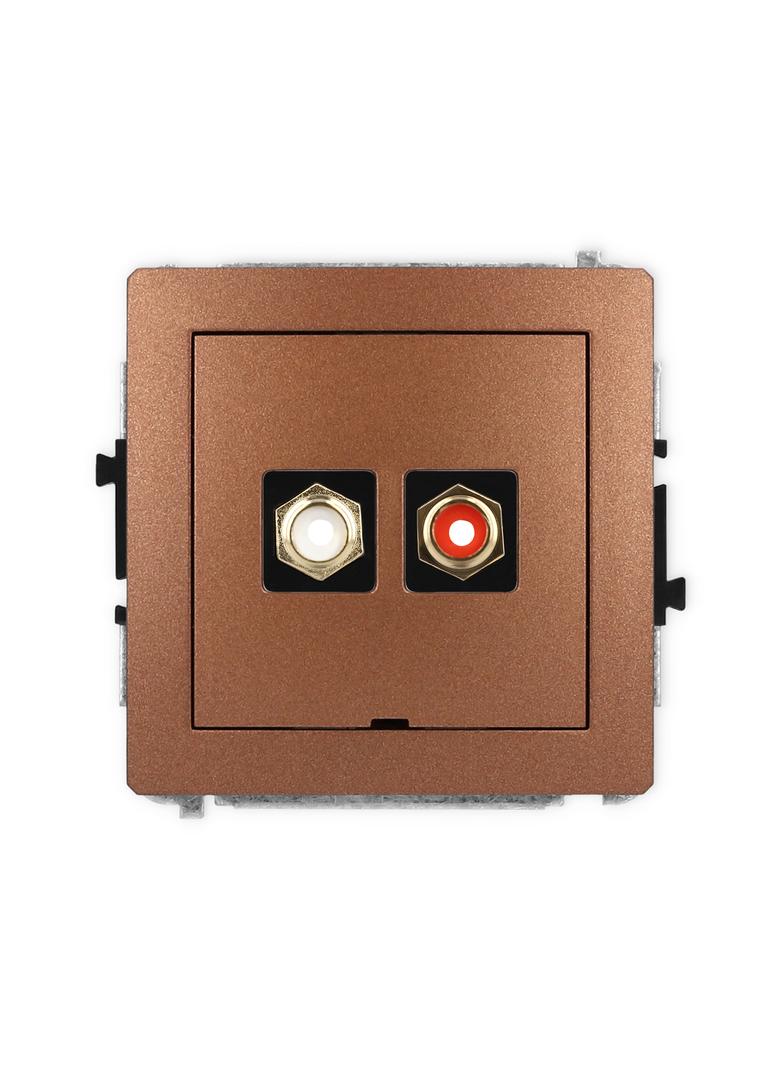 DECO Mechanizm gniazda podwójnego RCA, bez pola opisowego (typu cinch - biały i czerwony, pozłacany)