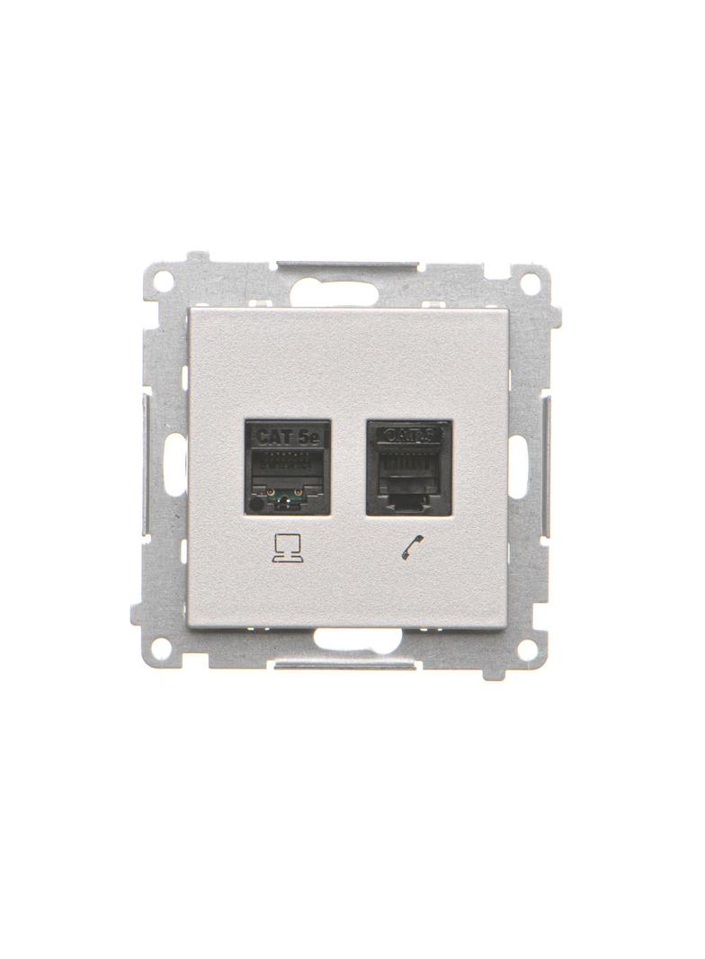Simon 55 Gniazdo komputerowe RJ45 kategoria 5e + telefoniczne RJ12 Aluminium mat T5F.01/143 KONTAKT