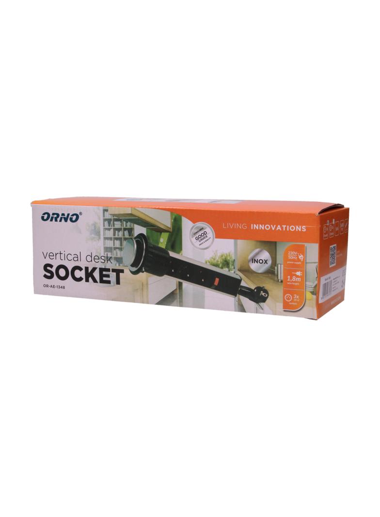 Gniazdo meblowe 3x2P+Z wysuwane z blatu 6cm, z blokadą i przewodem 1,8m, INOX