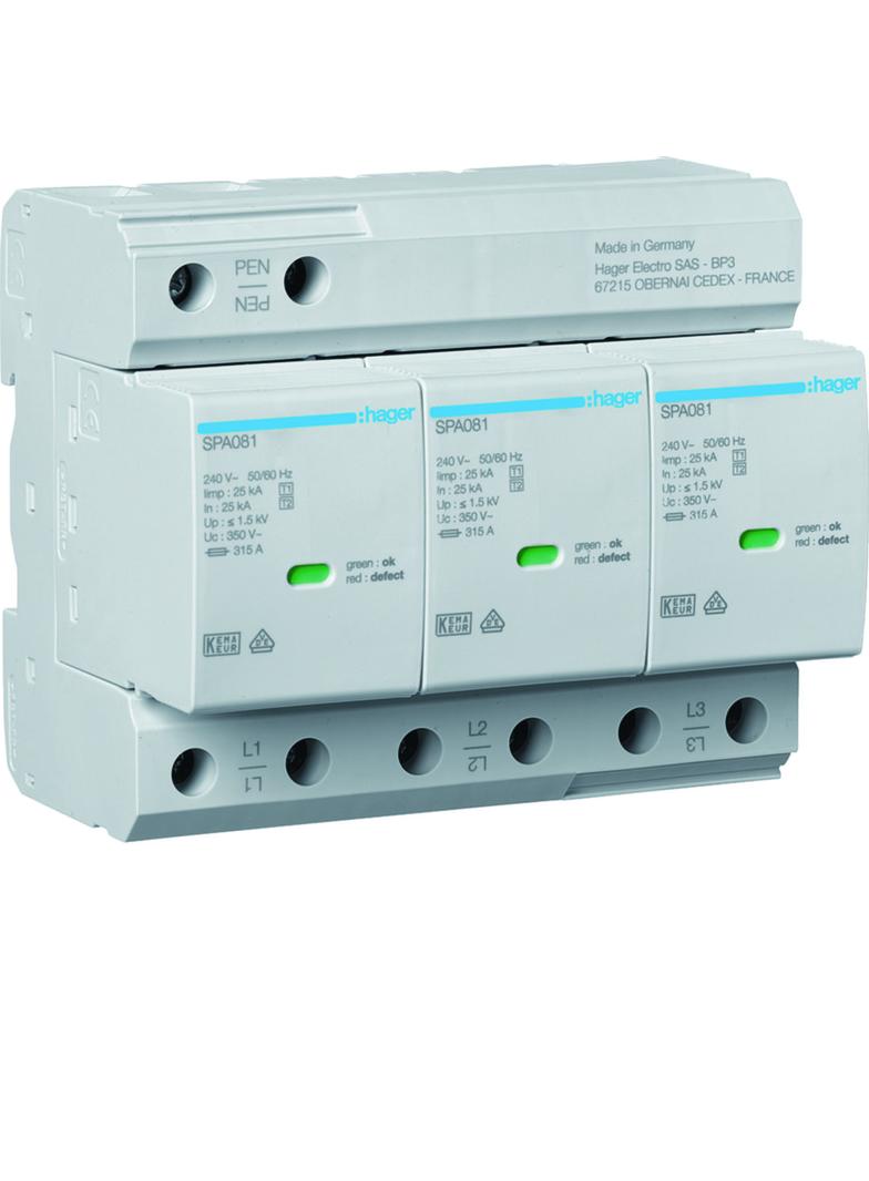 SPD T1+T2 3P sieć TN-C Iimp=75kA Up?1,5kV styk SPA800 HAGER