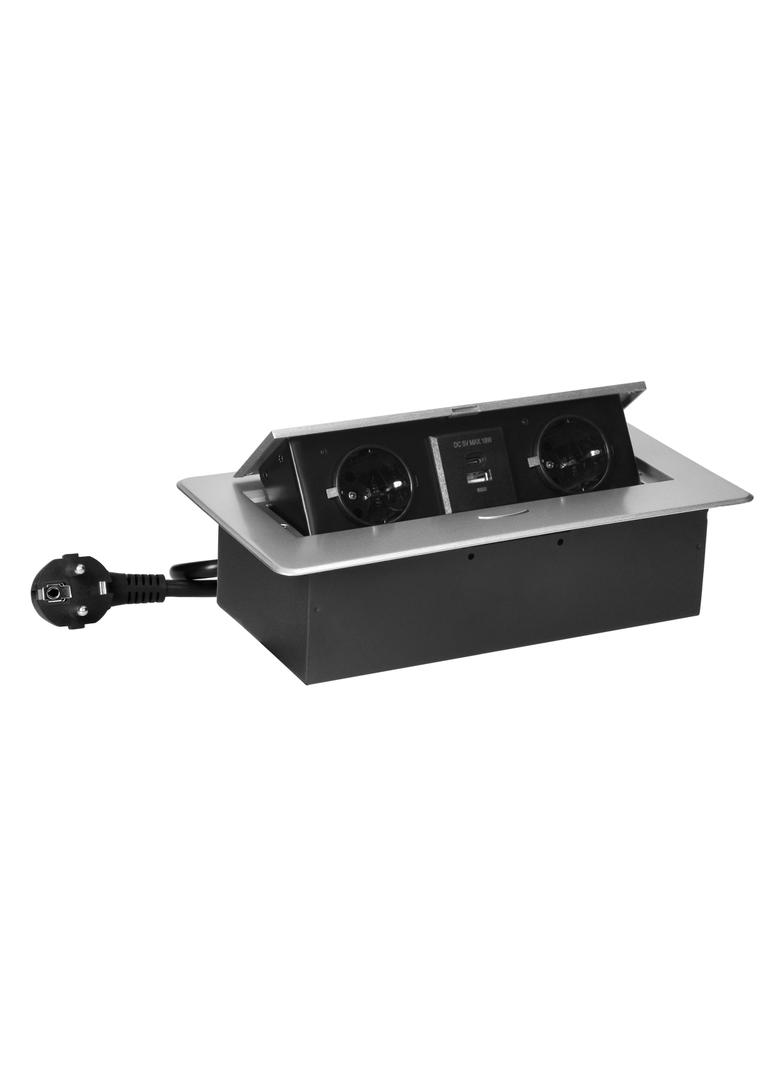 Gniazdo meblowe wpuszczane w blat z płaskim frezowanym rantem, ładowarką USB i przewodem 1,5m, 2x2P+ OR-GM-9035(GS)/G ORNO