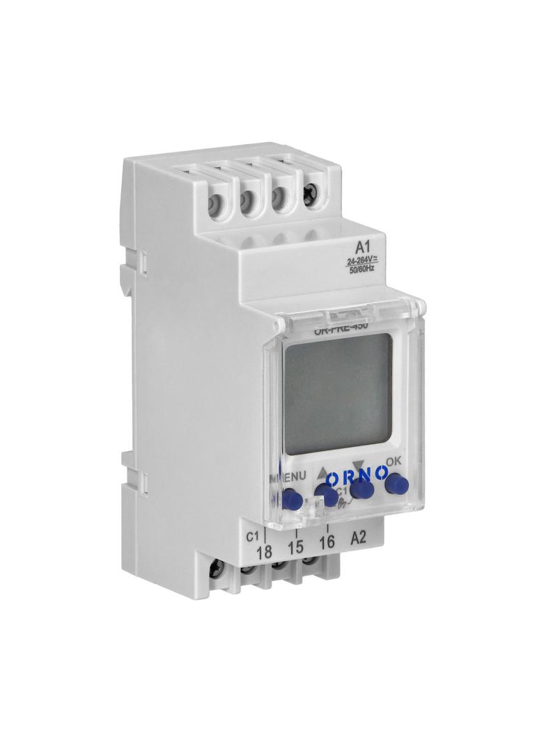 Elektroniczny programator czasowy, 100 programów, 3 języki menu, 1 wyjśćie przekaźnikowe 16A/230V, s OR-PRE-450 ORNO