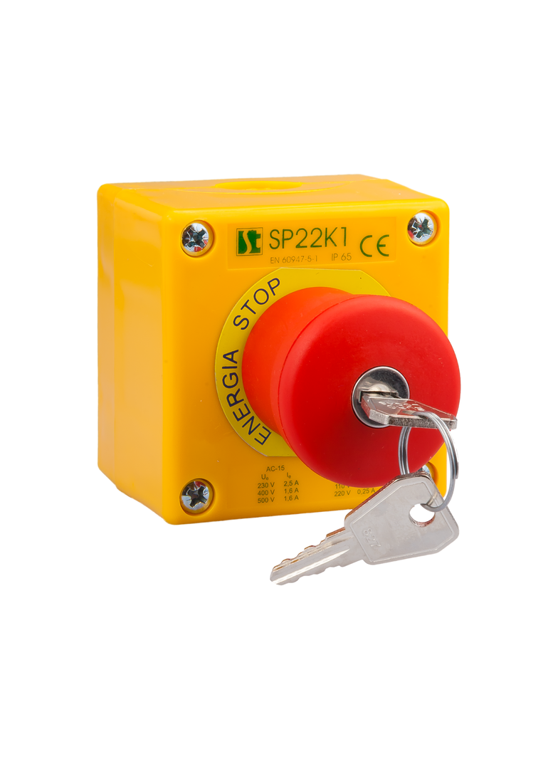 Kaseta sterownicza z przyciskiem bezpieczeństwa z kluczykiem SP22K1-BSN-1