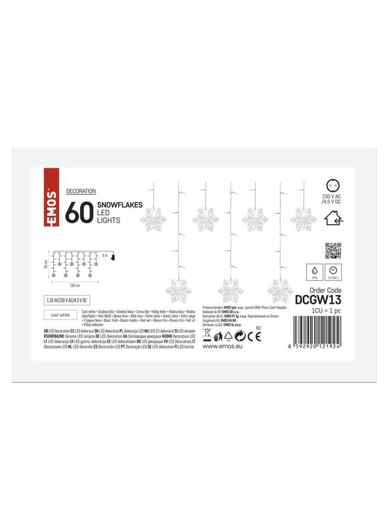 Dekoracje - 60 LED sople śnieżynki 135x50 cm zimna biel, IP20 DCGW13 EMOS