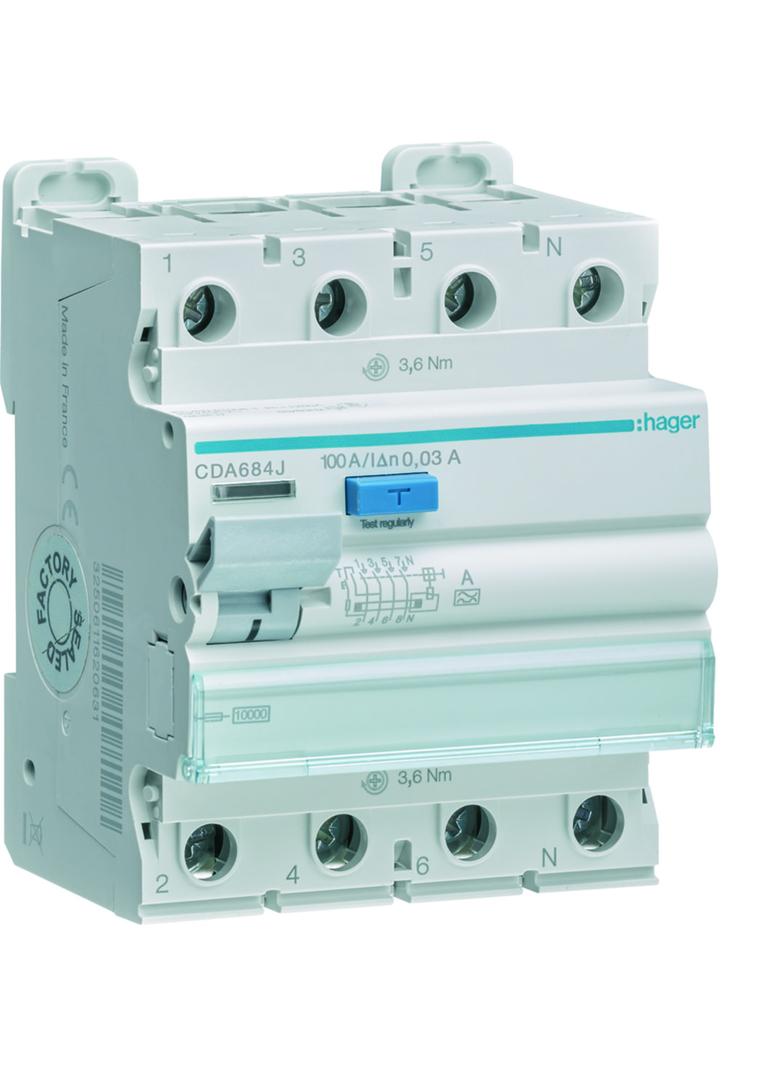 RCCB Wyłącznik różnicowoprądowy 3P+N 100A 30mA 10kA A